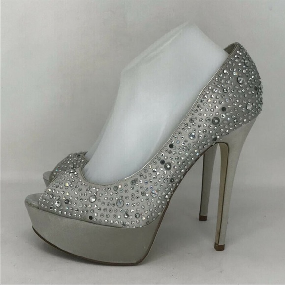 Aldo Womens Silver Rhinestone Embellished stiletto pump heels - Picture 5 of 7